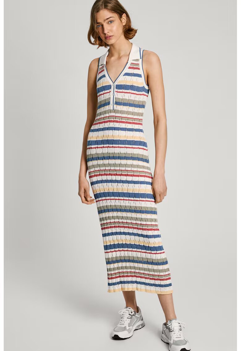 Pepe Jeans London Rochie fara maneci cu model in dungi si guler - Multicolor