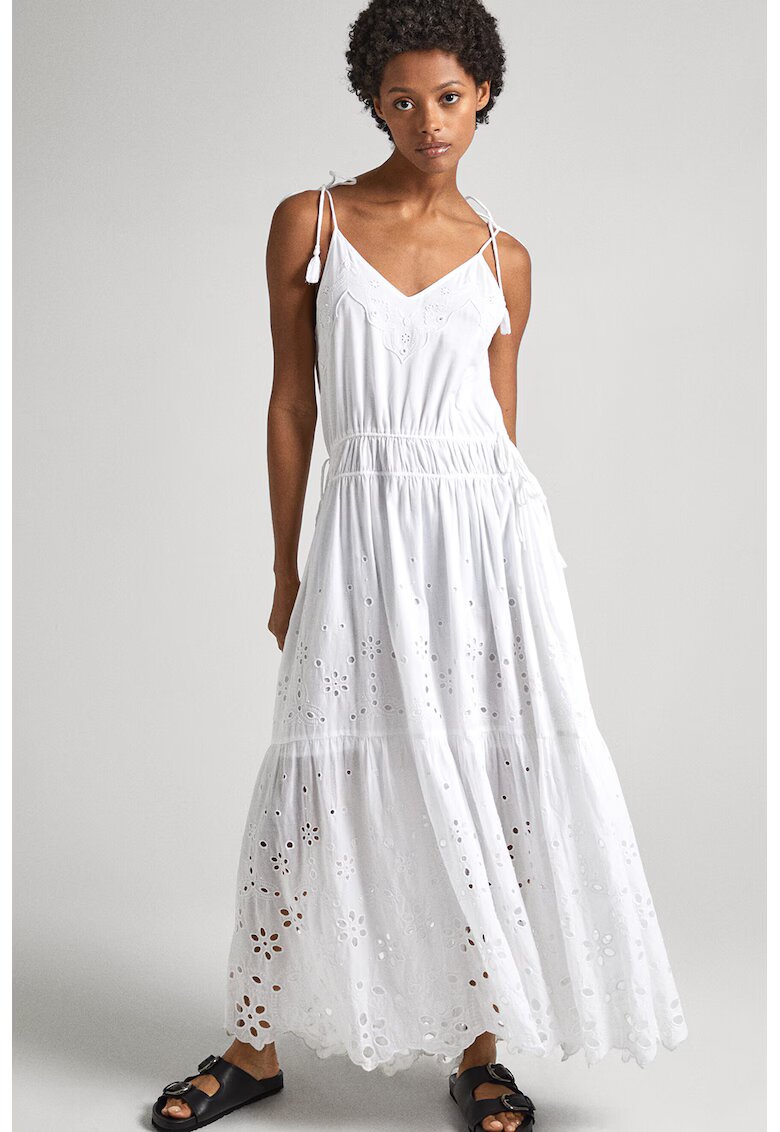 Pepe Jeans London Rochie maxi din bumbac cu decolteu in V - Alb
