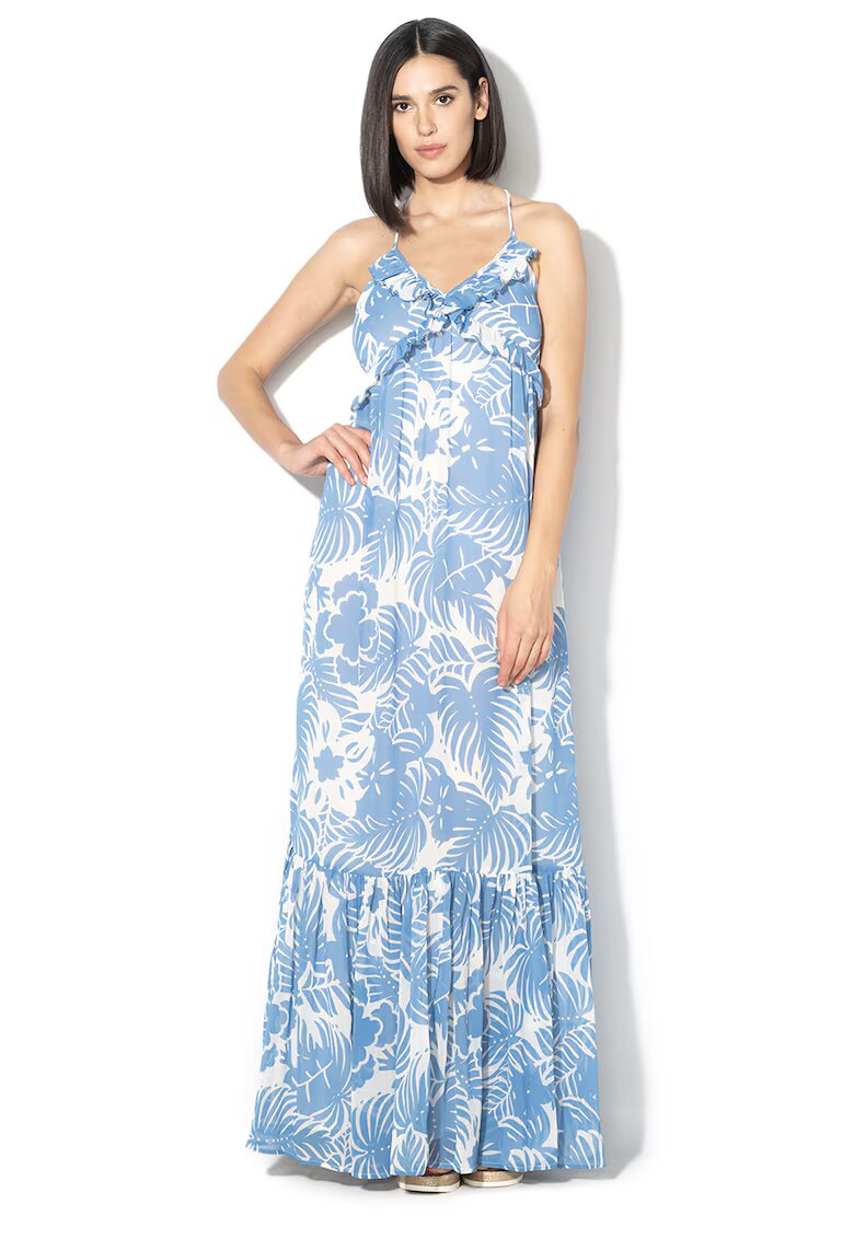 Pepe Jeans London Rochie maxi vaporoasa cu model floral Olivia - Albastru prafuit