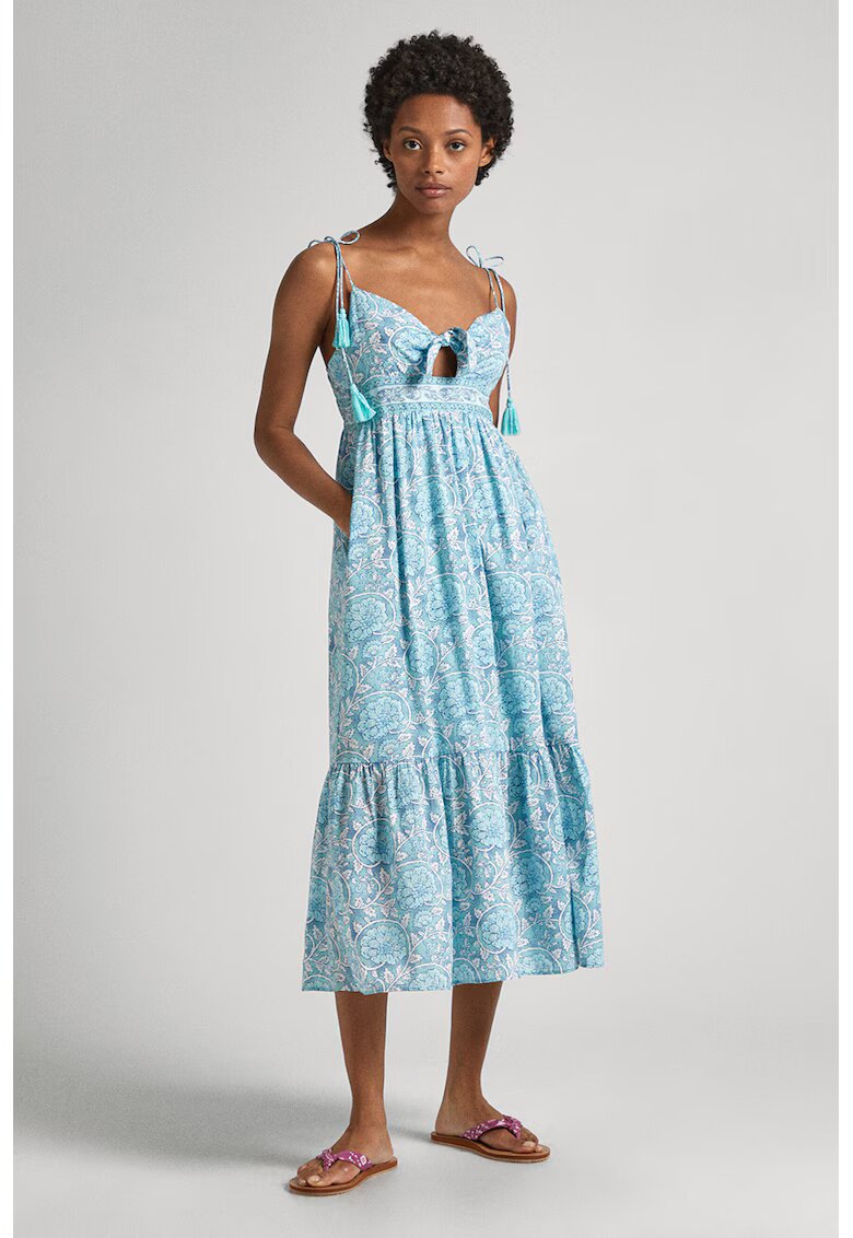 Pepe Jeans London Rochie midi cu imprimeu floral - Alb/Turcoaz