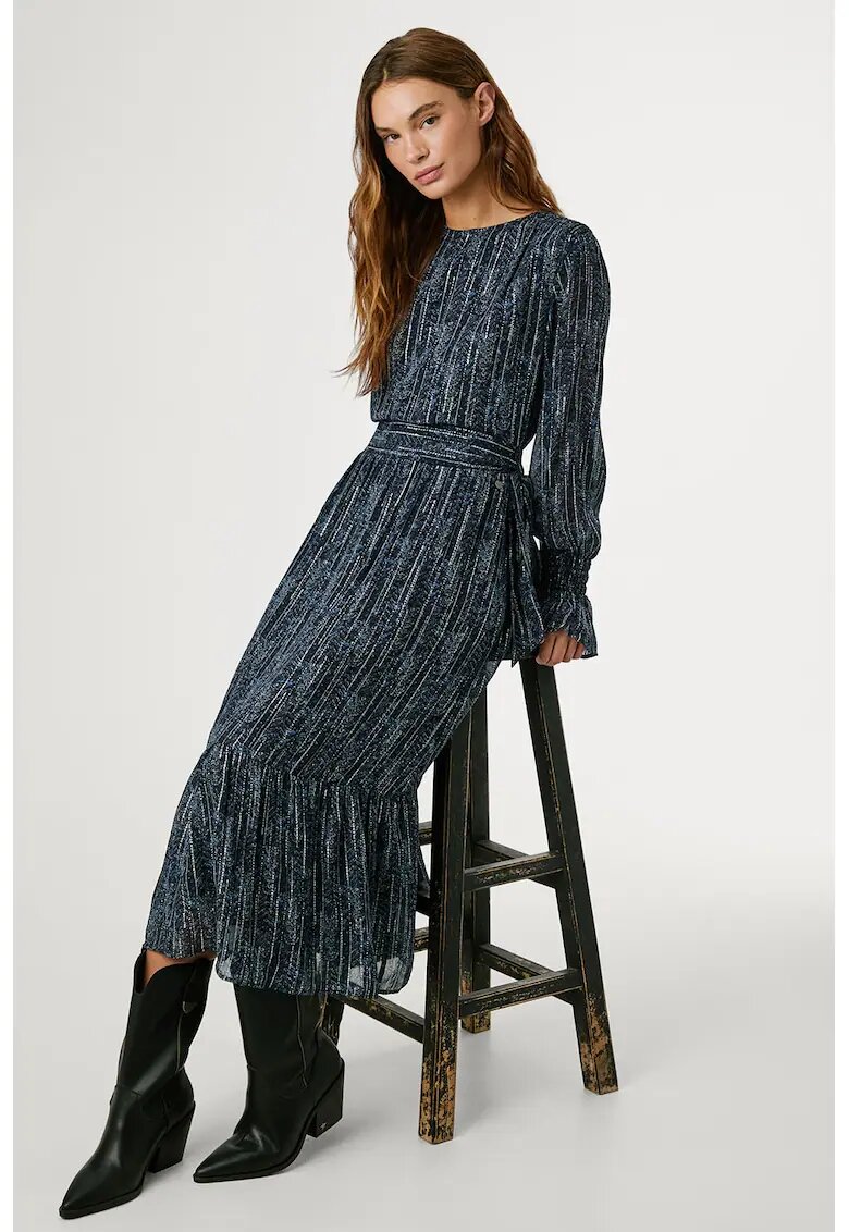 Pepe Jeans London Rochie midi cu maneci lungi - Alb/Albastru lavanda/Bleumarin