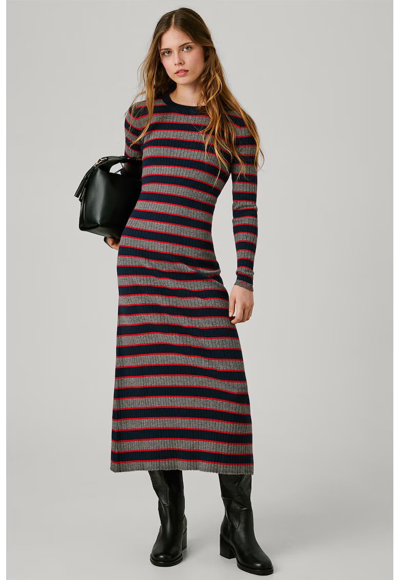 Pepe Jeans London Rochie midi cu model in dungi - Rosu/Gri melange/Bleumarin