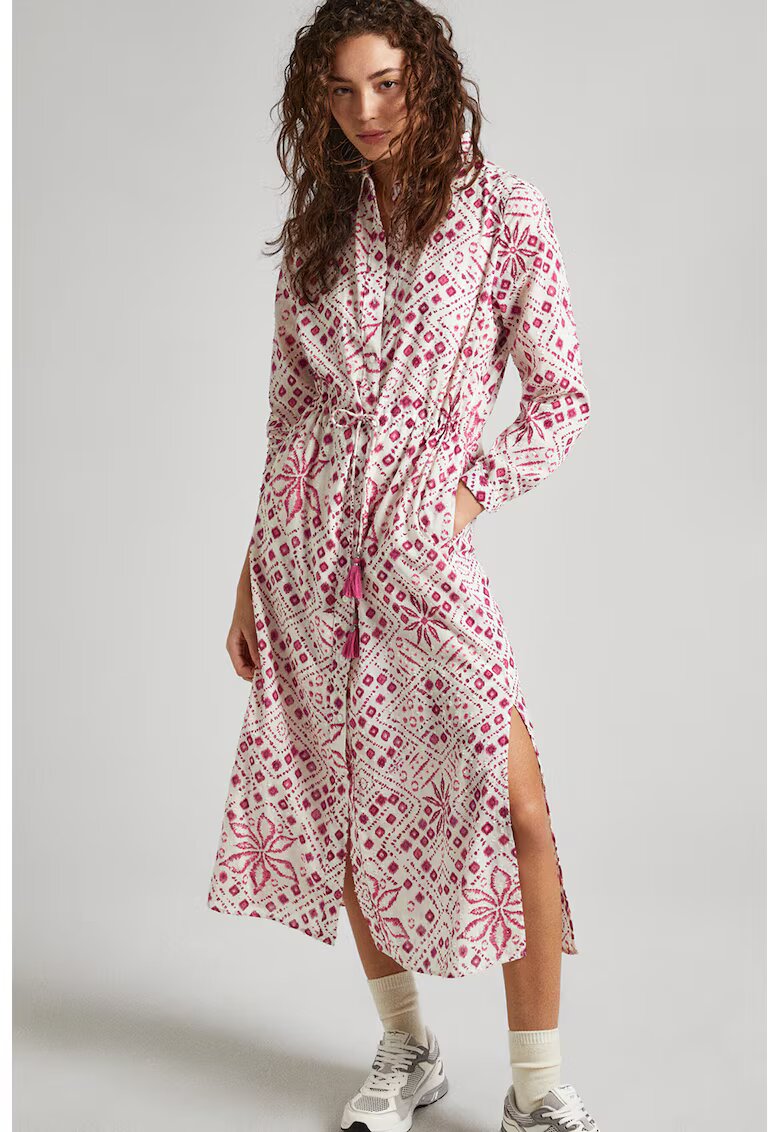 Pepe Jeans London Rochie midi cu model si slituri laterale - Alb murdar/Roz