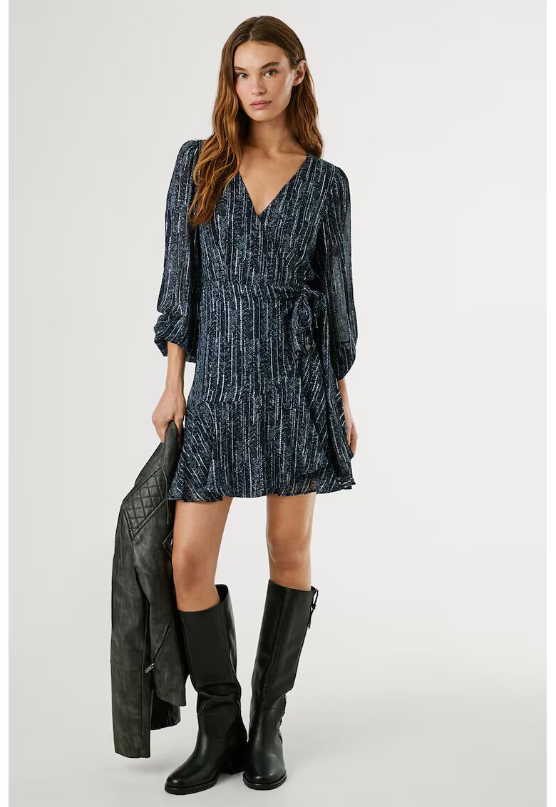 Pepe Jeans London Rochie mini cu croiala petrecuta - Alb/Albastru lavanda/Bleumarin
