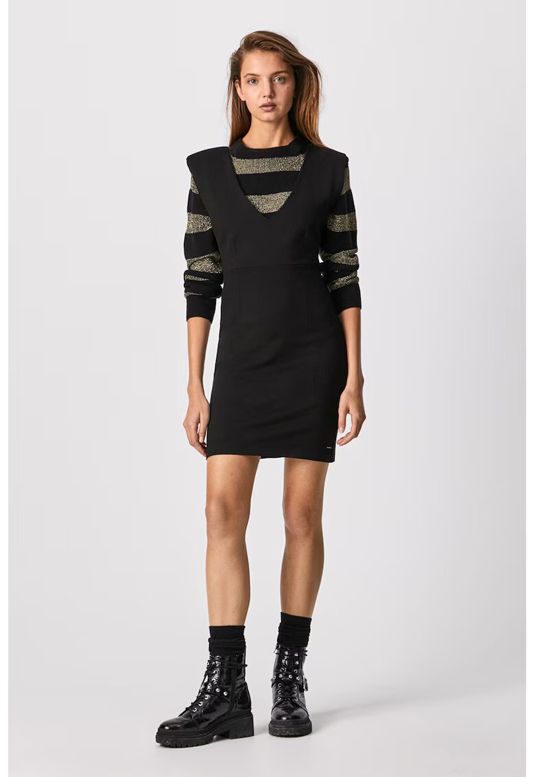 Pepe Jeans London Rochie scurta cambrata cu decolteu in V - Negru