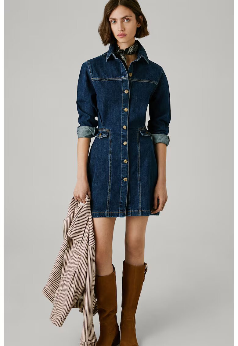 Pepe Jeans London Rochie scurta din denim cu nasturi - Albastru inchis