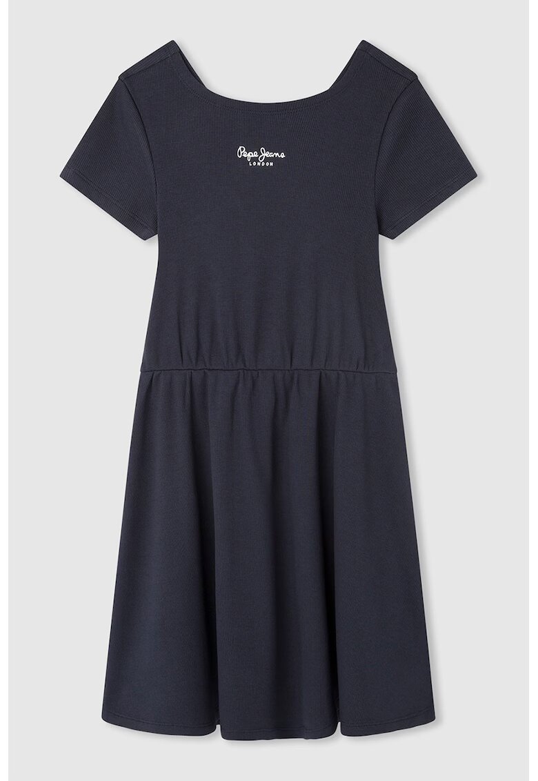 Pepe Jeans London Rochie-tricou evazata cu decupaj pe partea din spate Olya - Albastru ultramarin