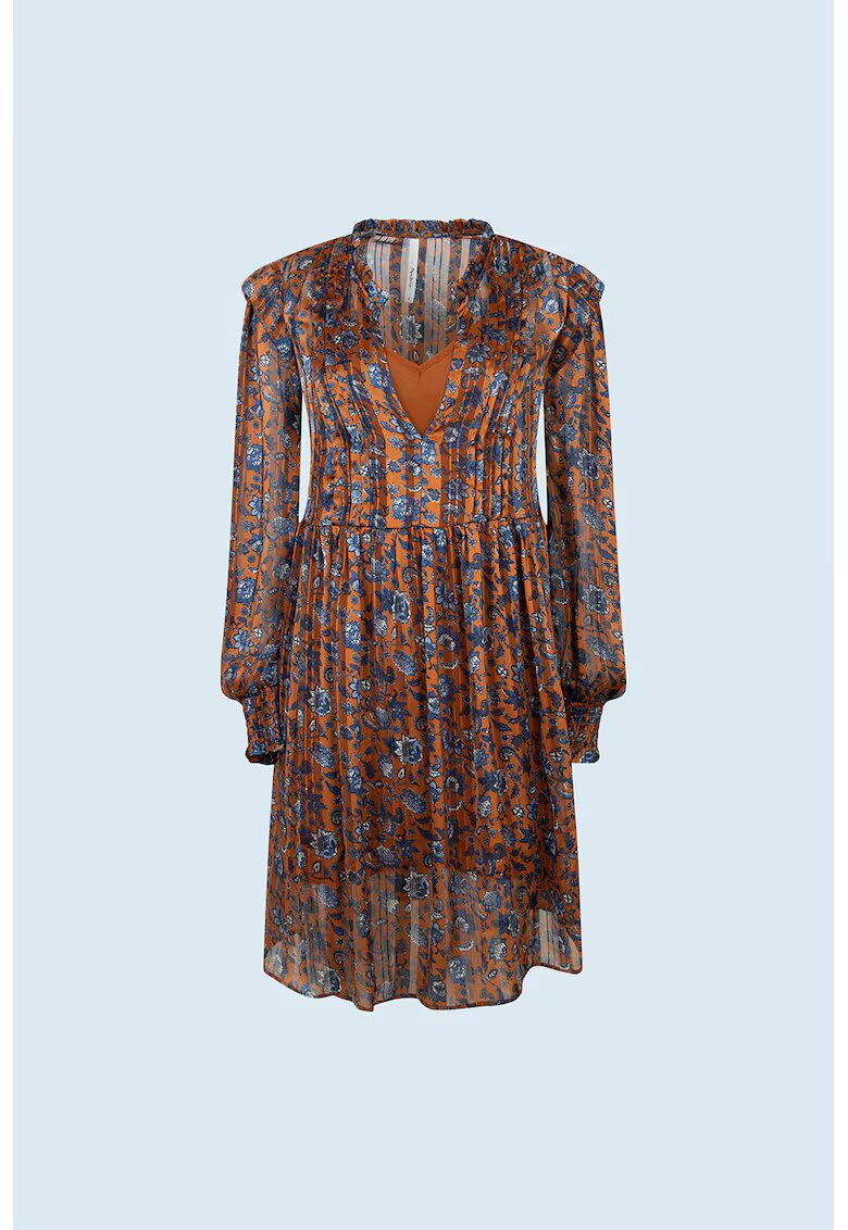 Pepe Jeans London Rochie-tunica cu model floral - Maro scortisoara/Albastru deschis