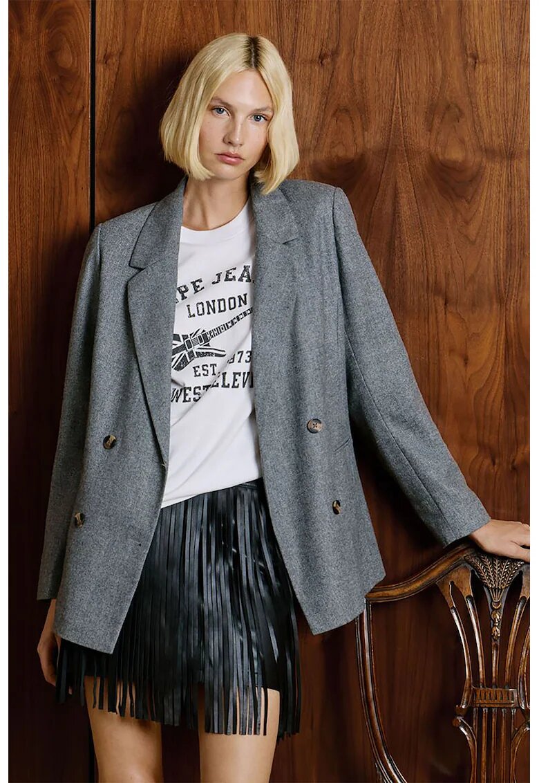Pepe Jeans London Sacou cu model uni si nasturi - Gri inchis melange