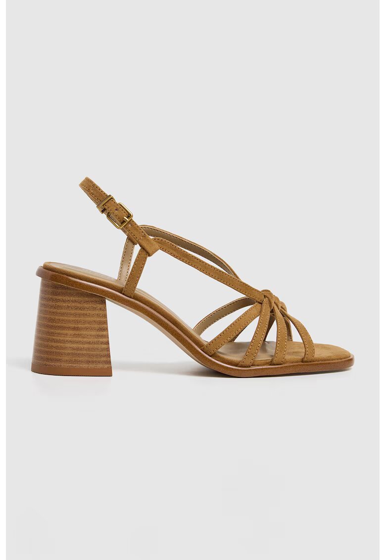 Pepe Jeans London Sandale cu barete multiple si toc masiv - Caramel