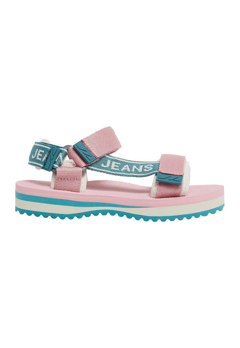 Pepe Jeans London Sandale cu logo - Roz prafuit/Verde persan