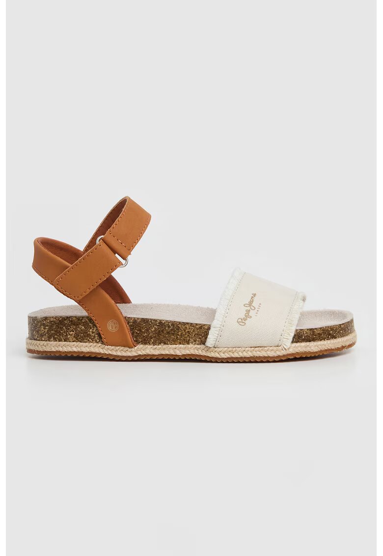 Pepe Jeans London Sandale cu varf rotund si velcro - Alb fildes/Maro inchis