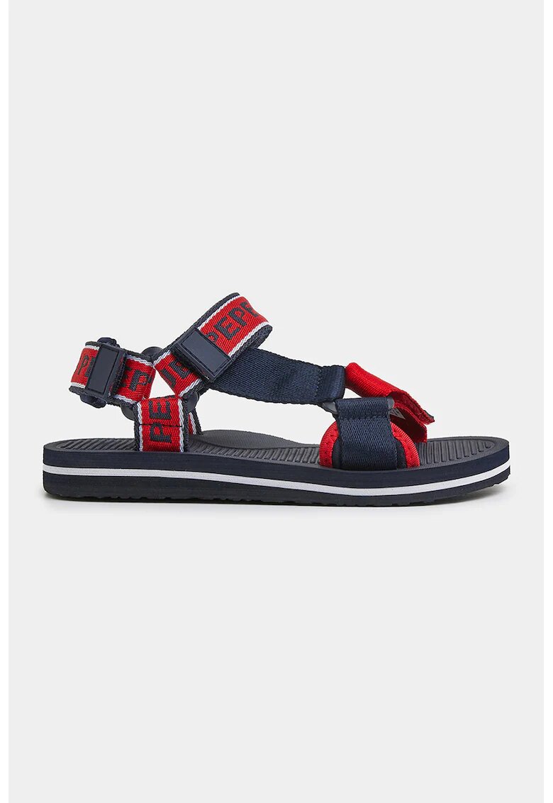 Pepe Jeans London Sandale cu velcro si imprimeu logo - Rosu/Bleumarin