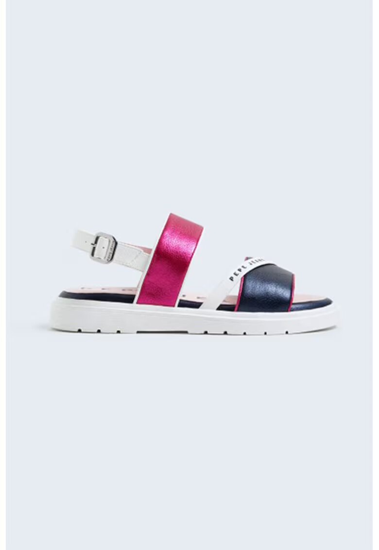 Pepe Jeans London Sandale de piele ecologica cu logo - Roz/Albastru