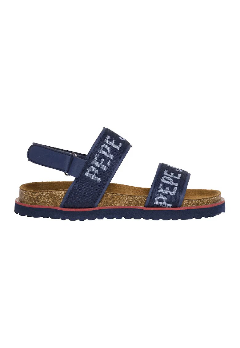 Pepe Jeans London Sandale de piele ecologica si material textil cu logo - Albastru inchis