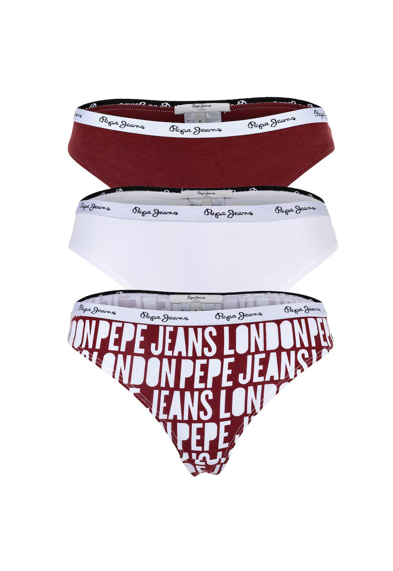 Pepe Jeans London Set de chiloti tanga uni si cu model - 3 perechi - Rosu/Alb