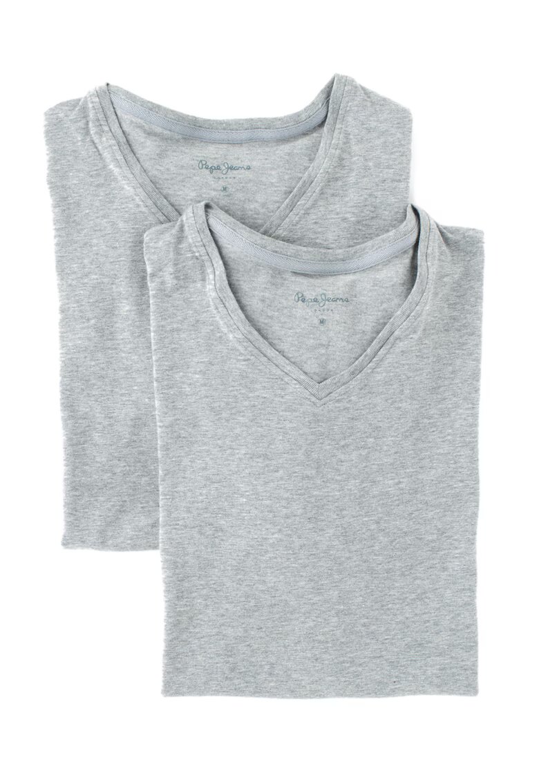 Pepe Jeans London Set de tricouri de casa gri cu decolteu in V Aiden - 2 piese - Gri petrol/Gri
