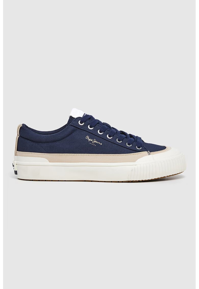 Pepe Jeans London Tenisi cu insertii din piele intoarsa - Alb fildes/Bleumarin