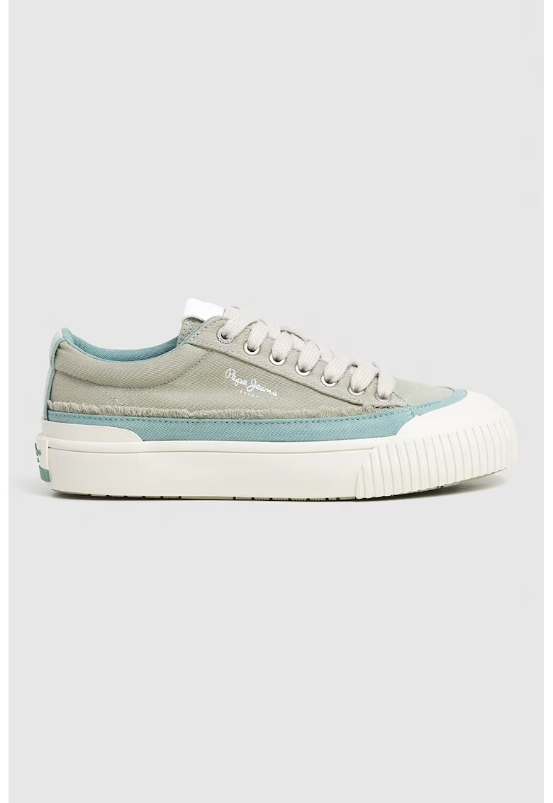 Pepe Jeans London Tenisi cu logo - Alb/Albastru lavanda/Verde pal