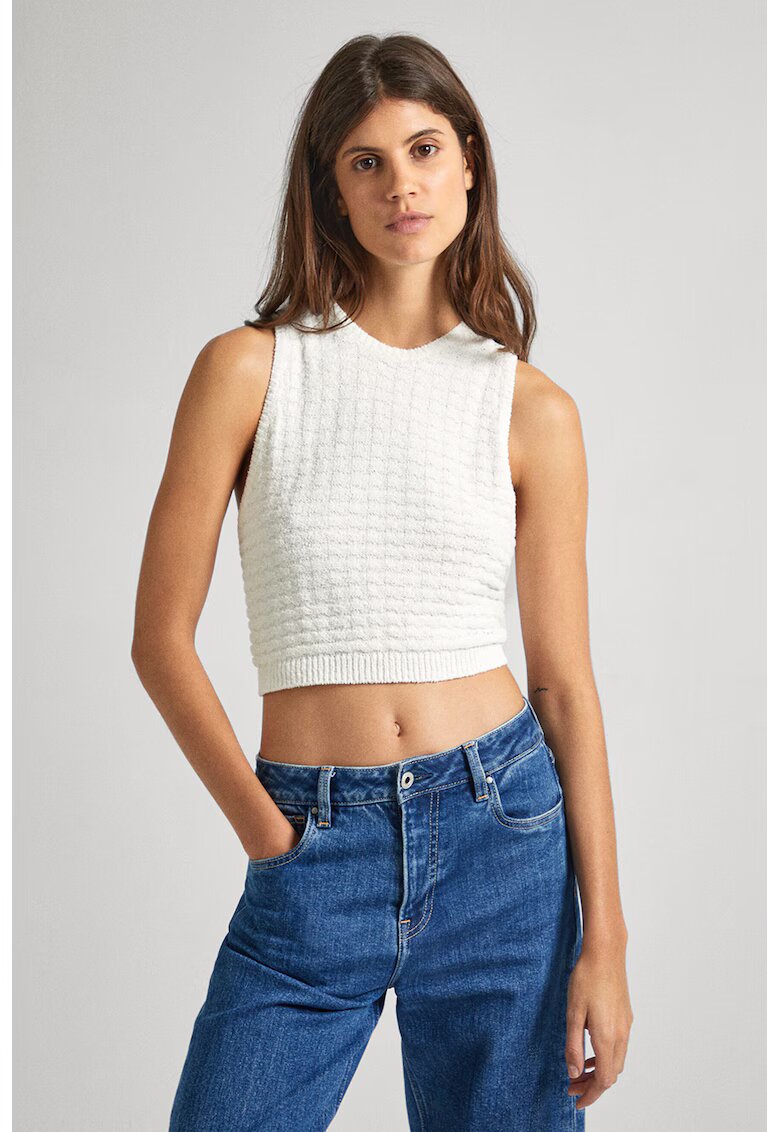 Pepe Jeans London Top crop tricotat - Alb/Albastru