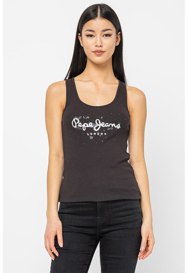 Pepe Jeans London Top cu logo Ozella - Negru