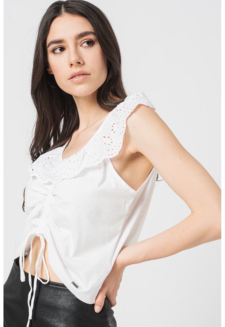 Pepe Jeans London Top cu volane cu dantela Sangallo Buffi - Alb