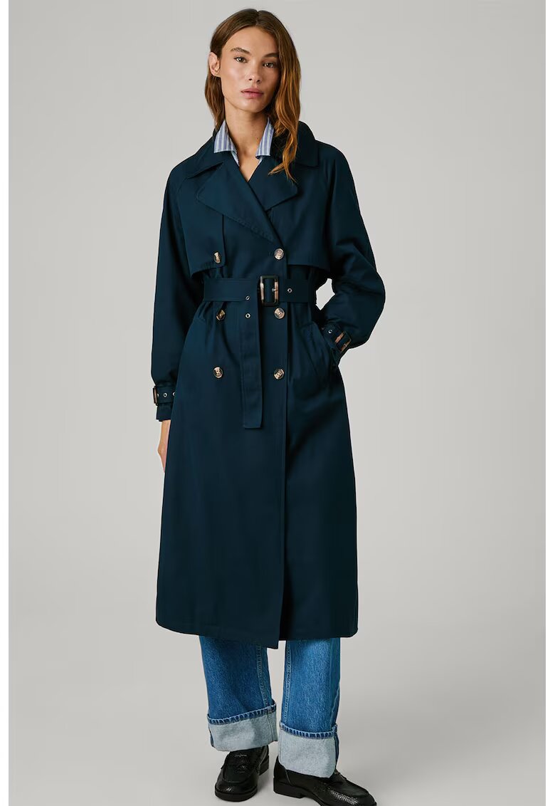 Pepe Jeans London Trenci cu nasturi si cordon in talie - Bleumarin