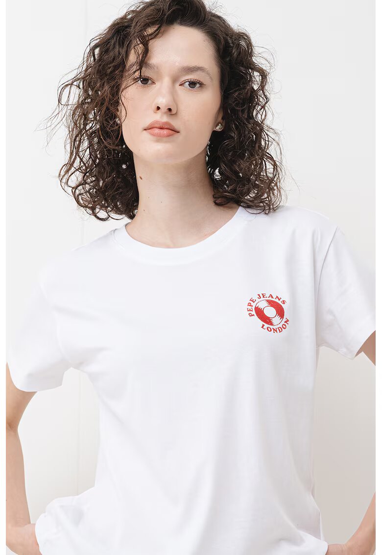 Pepe Jeans London Tricou cu decolteu la baza gatului si design pe spate - Alb