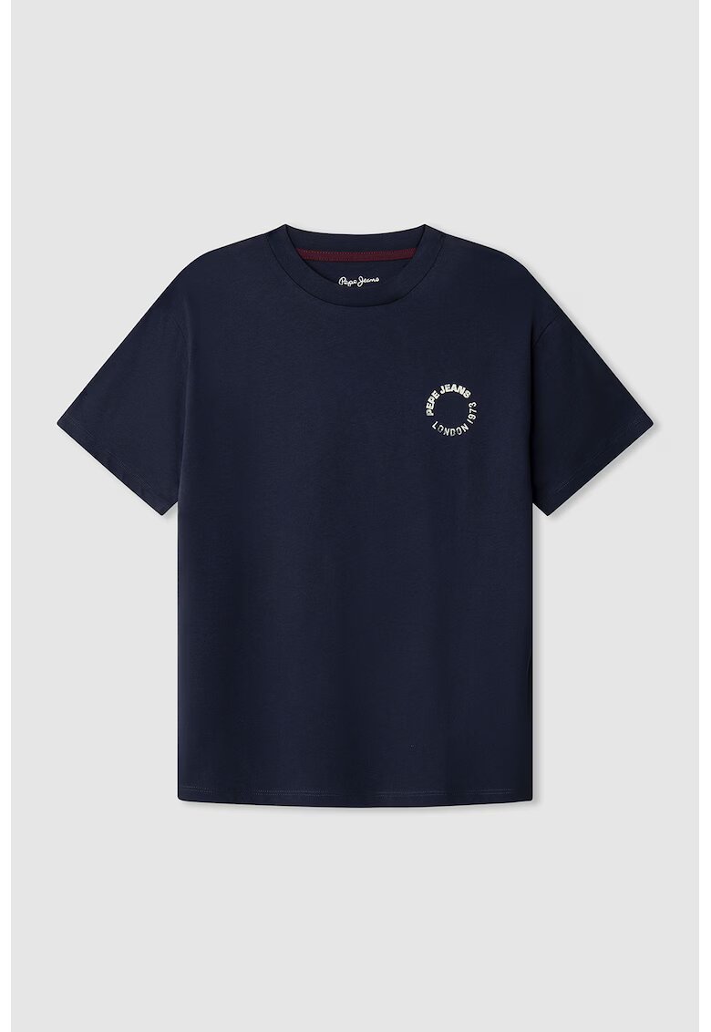 Pepe Jeans London Tricou cu decolteu la baza gatului si imprimeu grafic - Alb fildes/Albastru ultramarin