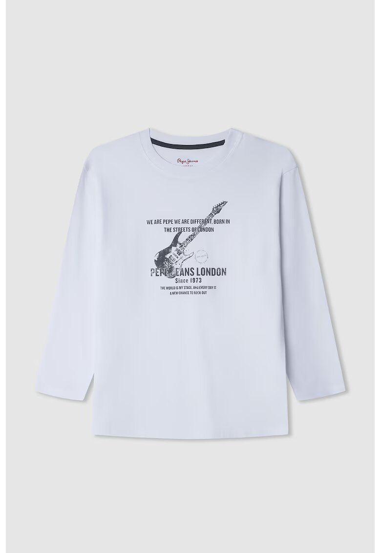 Pepe Jeans London Tricou cu decolteu la baza gatului si imprimeu grafic - Alb optic/Gri inchis
