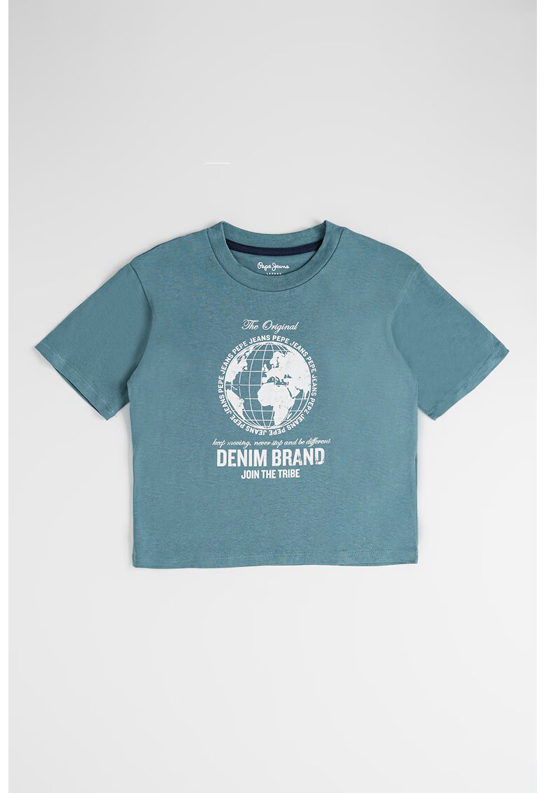 Pepe Jeans London Tricou cu decolteu la baza gatului si imprimeu grafic Medgar - Verde inchis