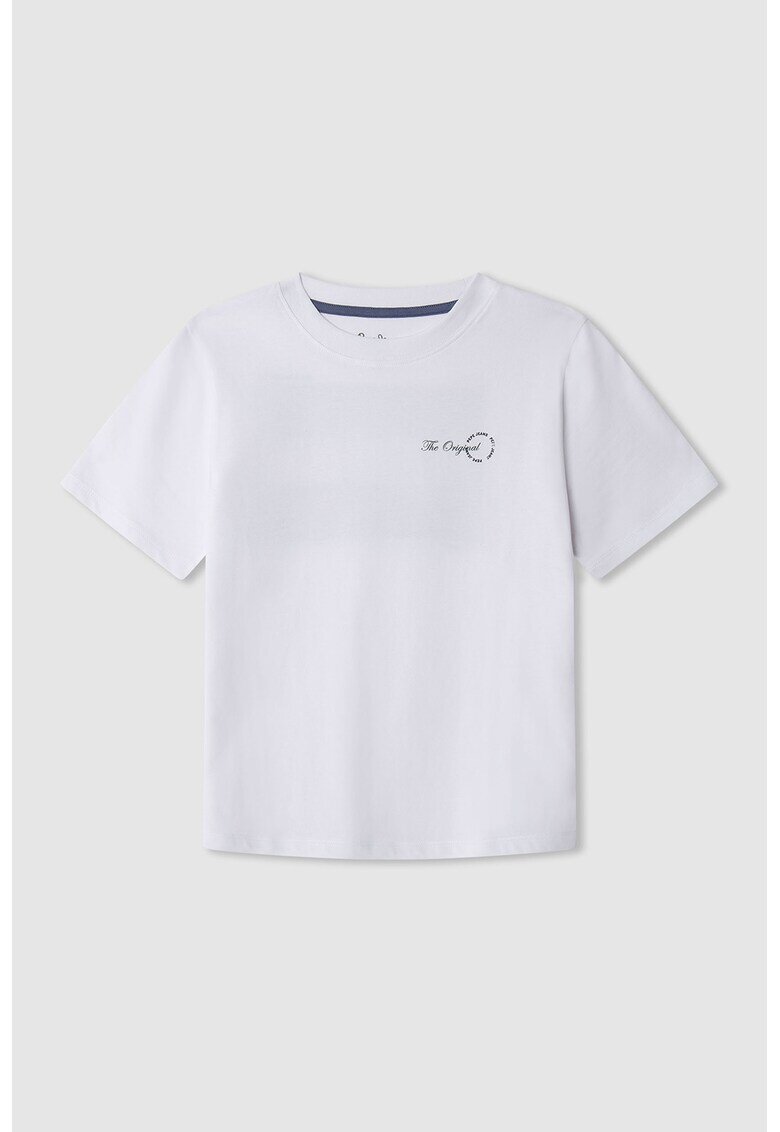 Pepe Jeans London Tricou cu decolteu la baza gatului si imprimeu pe spate - Alb/Negru/Maro taupe
