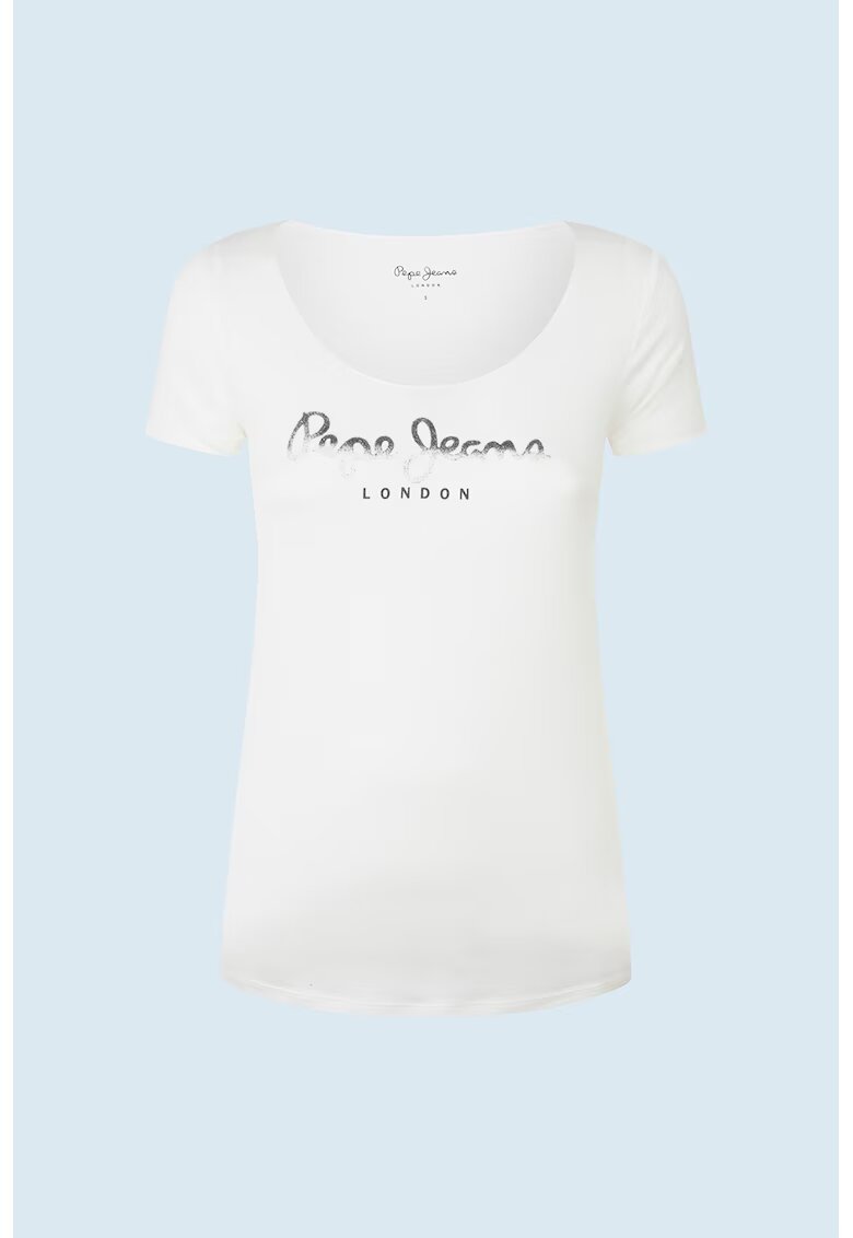 Pepe Jeans London Tricou cu decolteu rotund si logo - Alb/Negru