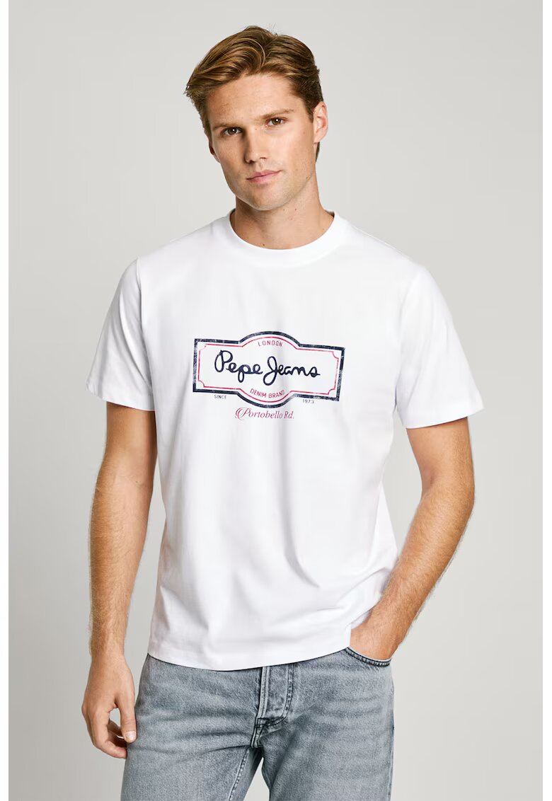 Pepe Jeans London Tricou cu imrpimeu logo - Rosu/Alb optic/Bleumarin