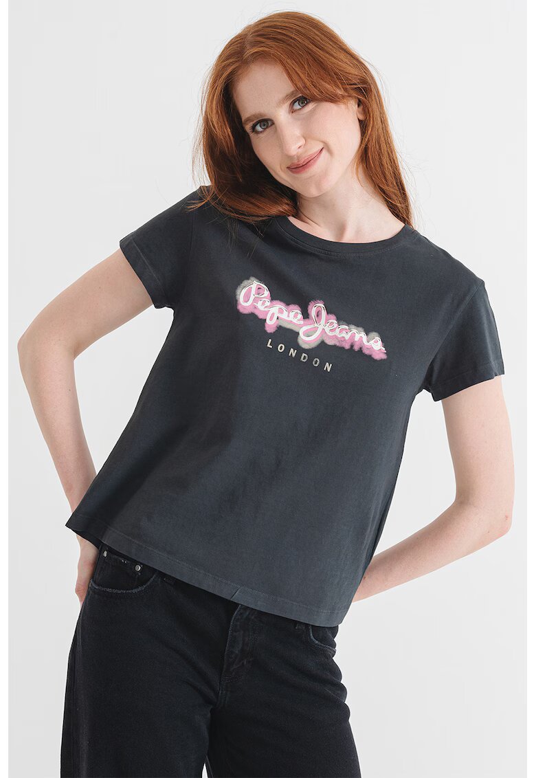 Pepe Jeans London Tricou de bumbac Becky - Albastru prafuit/Alb optic/Roz prafuit