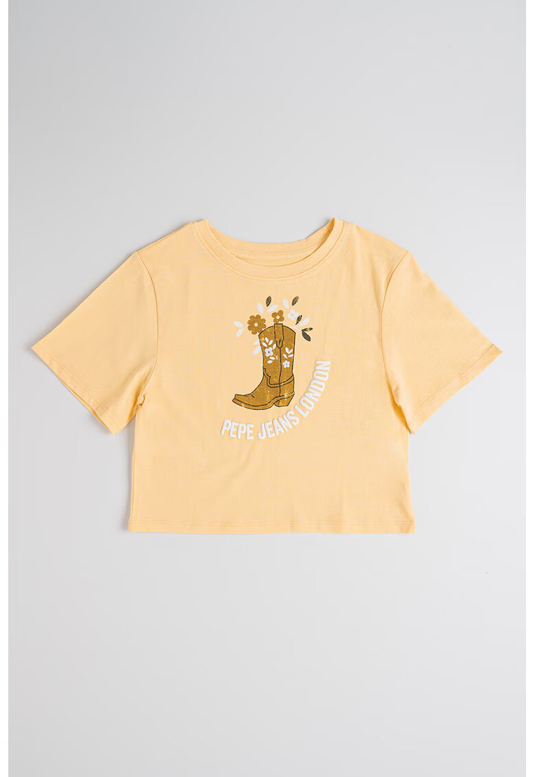 Pepe Jeans London Tricou de bumbac cu imprimeu logo - Alb/Galben sofran/Galben inchis