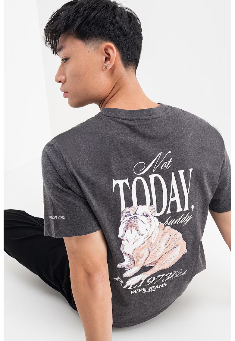 Pepe Jeans London Tricou de bumbac cu imprimeu pe spate - Gri inchis melange/Bej inchis/Alb optic