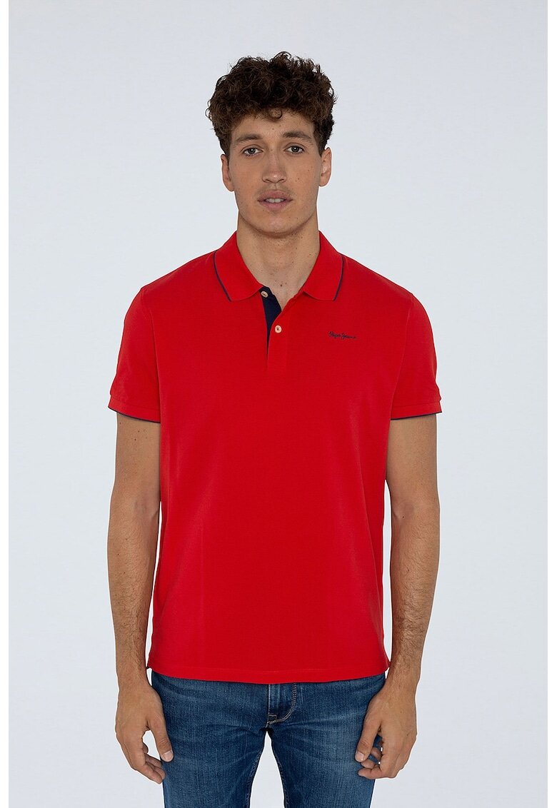 Pepe Jeans London Tricou de bumbac cu logo brodat Lucas - Rosu