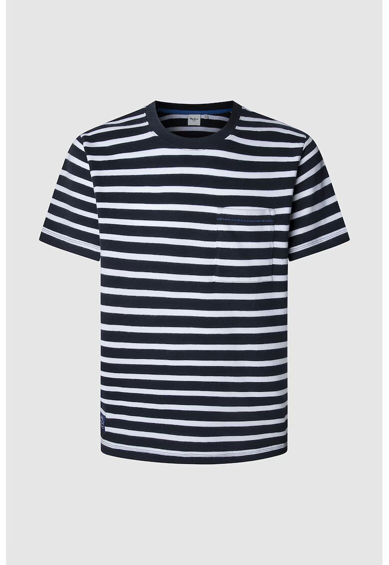 Pepe Jeans London Tricou de in dungi cu decolteu la baza gatului - Alb/Negru