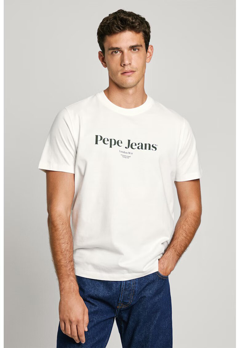 Pepe Jeans London Tricou din bumbac cu imprimeu logo - Negru stins/Alb murdar
