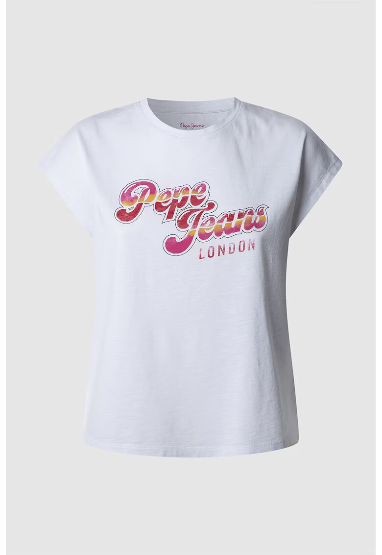 Pepe Jeans London Tricou din bumbac cu imprimeu logo - Rosu/Alb/Roz fandango