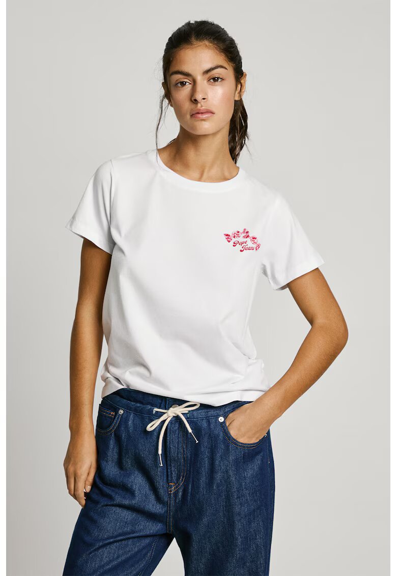 Pepe Jeans London Tricou din bumbac cu imprimeu pe partea din spate - Rosu/Alb/Roz