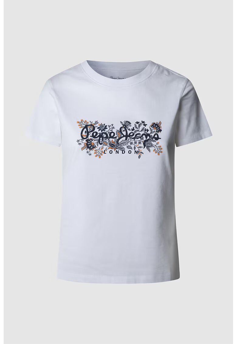 Pepe Jeans London Tricou din bumbac cu logo - Negru stins/Alb optic
