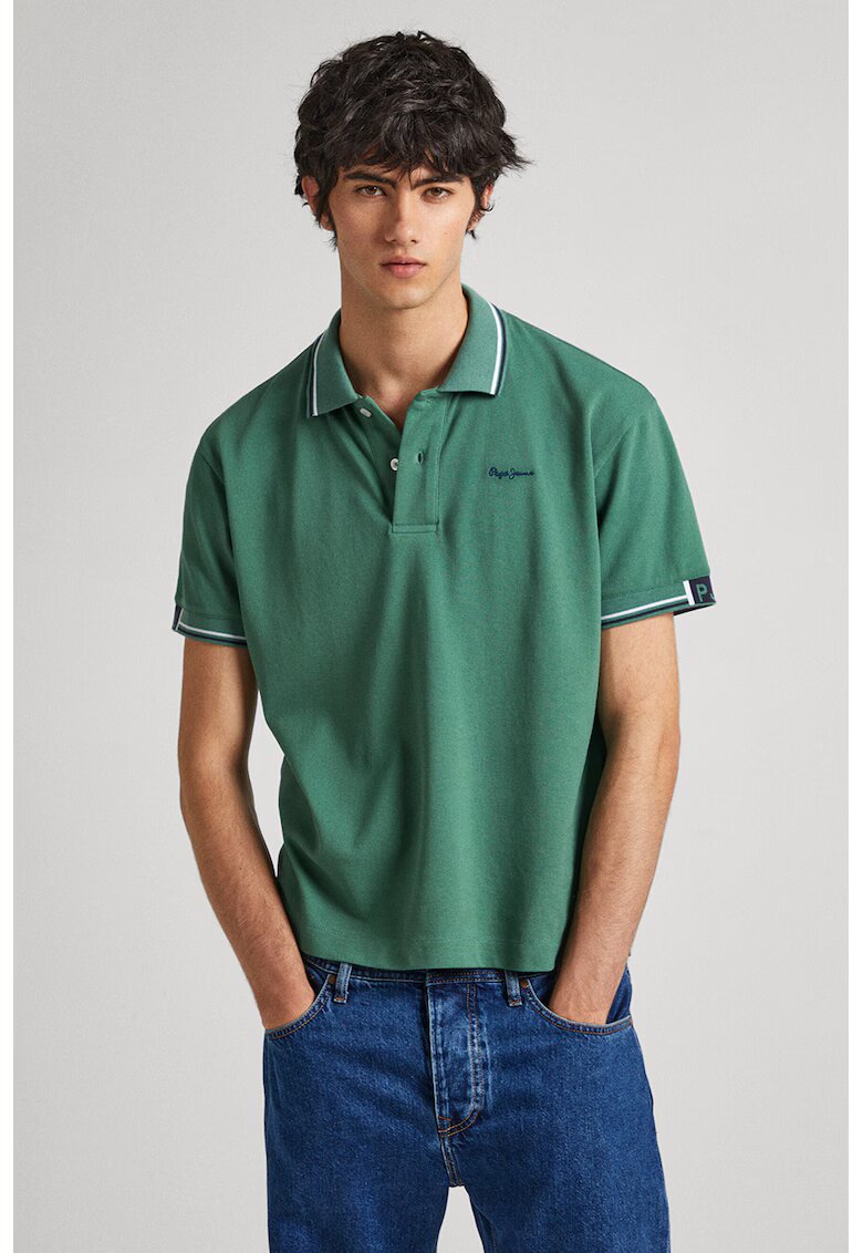 Pepe Jeans London Tricou polo de bumbac cu aspect pique - Verde feriga