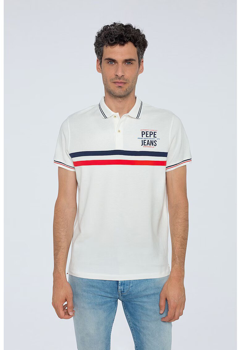 Pepe Jeans London Tricou polo regular fit cu accente cu model colorblock - Rosu/Alb/Bleumarin