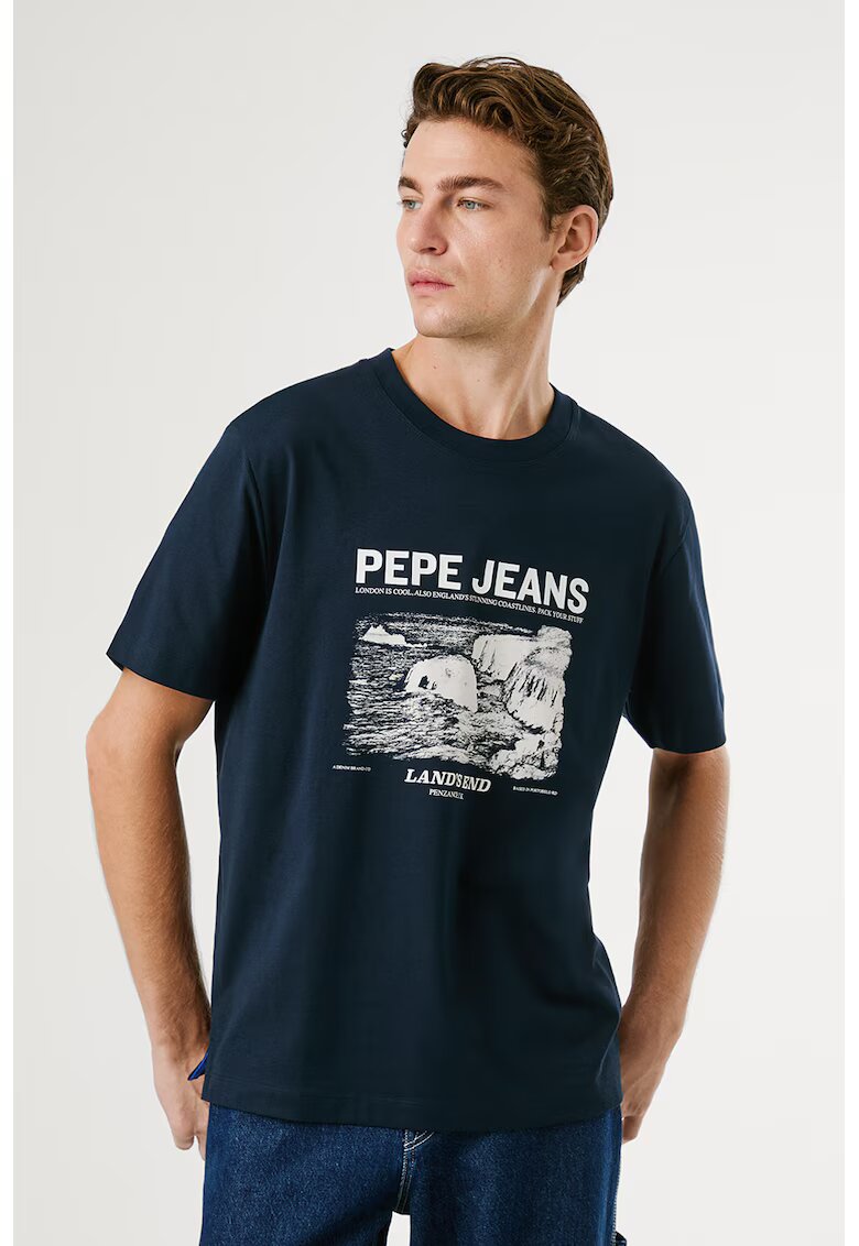 Pepe Jeans London Tricou regular fit cu imprimeu logo si grafic - Alb/Albastru inchis
