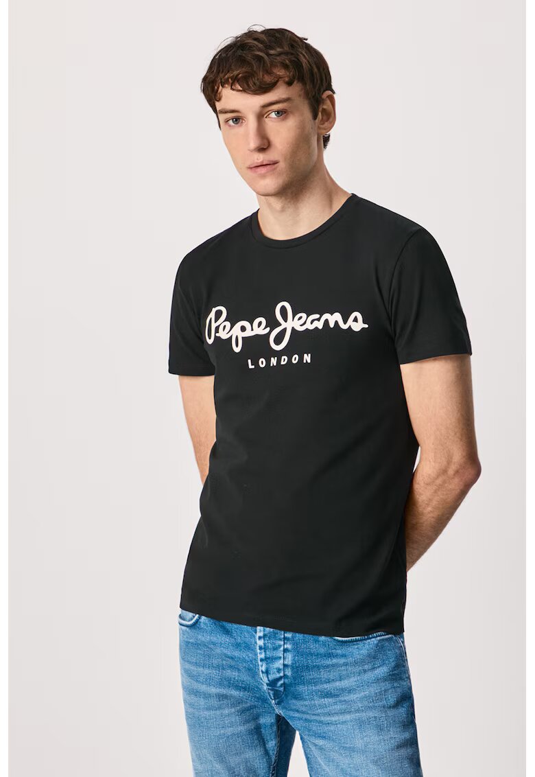 Pepe Jeans London Tricou slim fit cu imprimeu logo supradimensionat Original - Alb/Negru