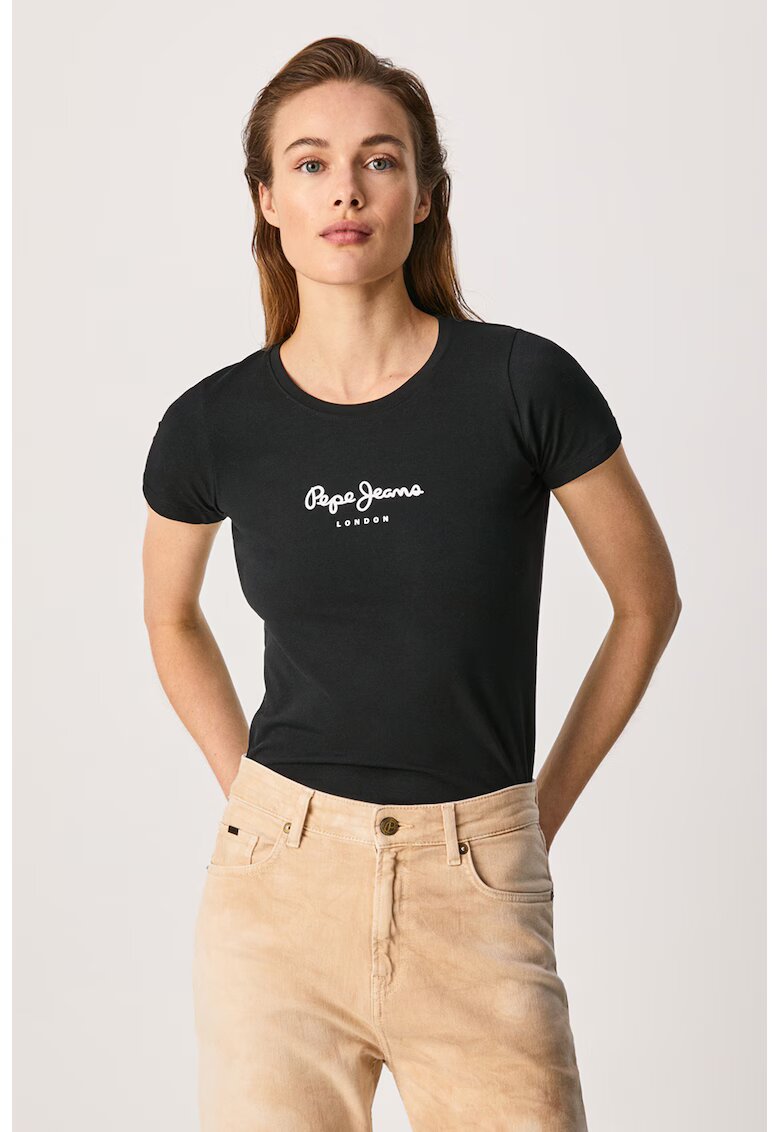 Pepe Jeans London Tricou slim fit cu logo - Negru