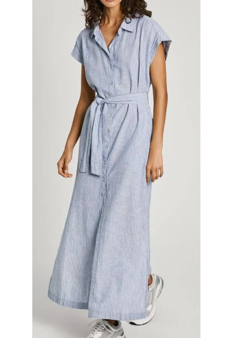 Pepe Jeans Rochie din amestec de in cu maneci scurte -
