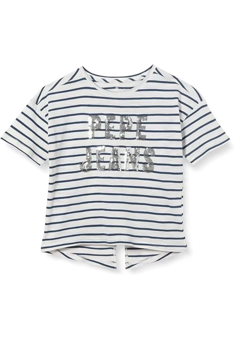 Pepe Jeans Tricou cu imprimeu in dungi si decorat cu paiete -